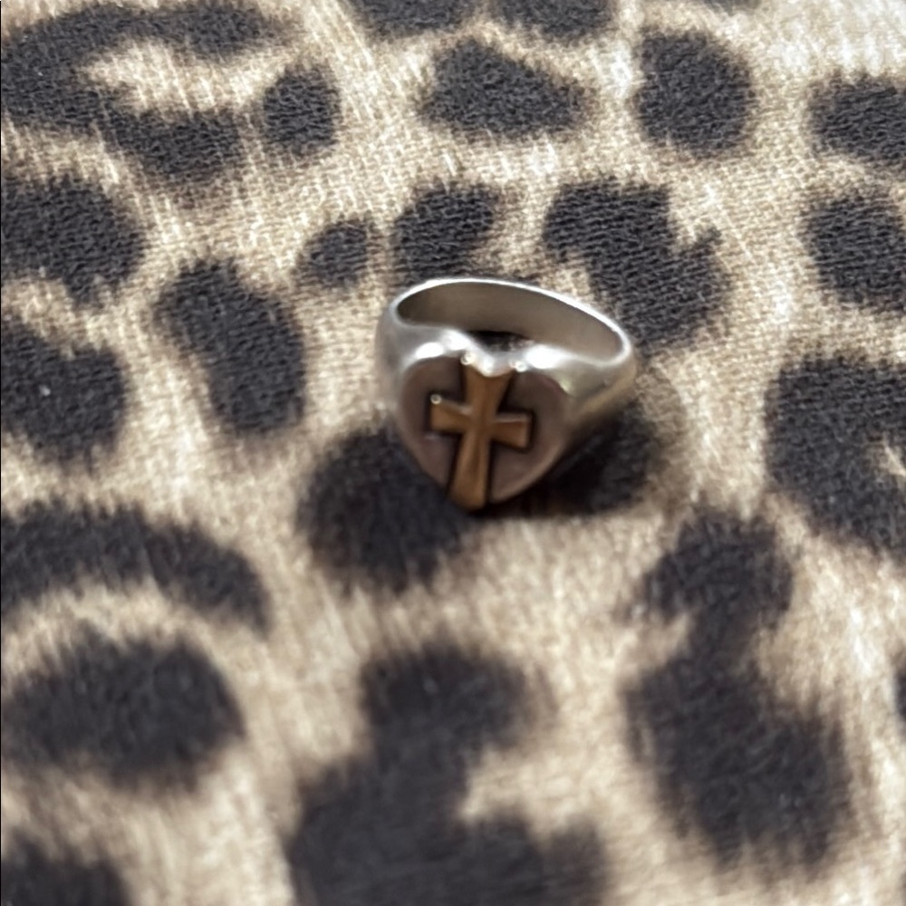 James Avery Silver and Gold Heart Cross Ring